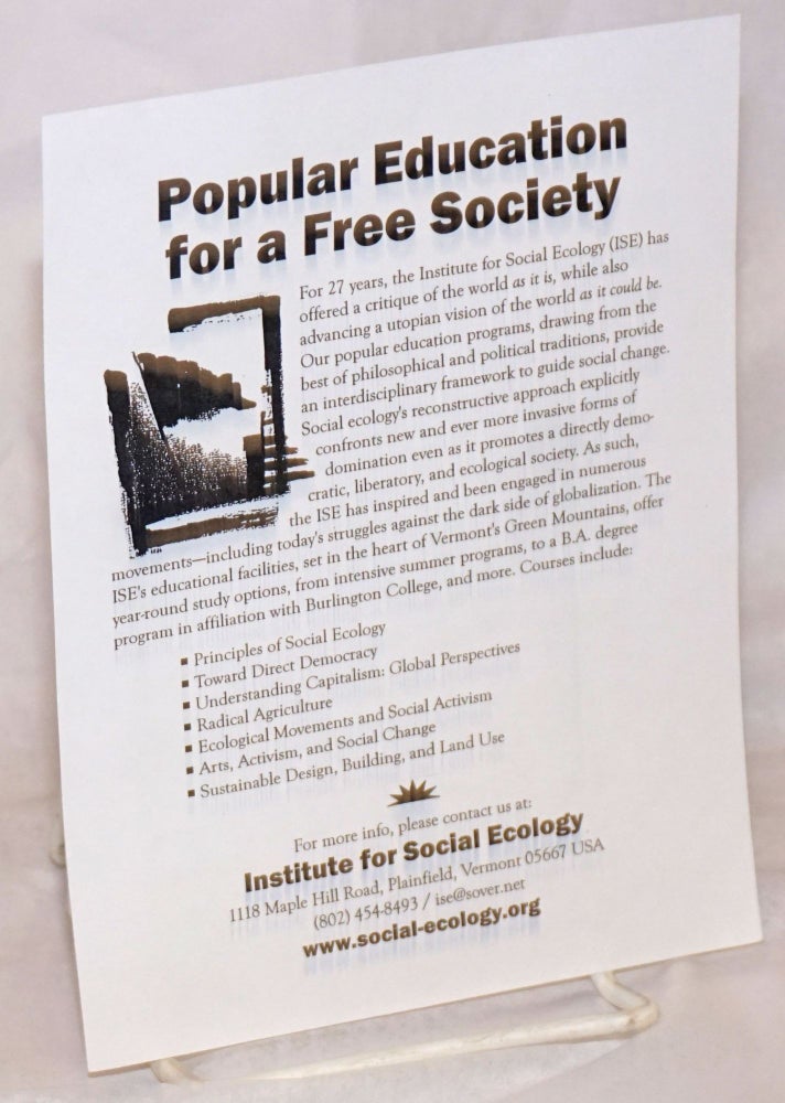 Cat.No: 256316 Popular Education for a Free Society. Institute for Social Ecology.