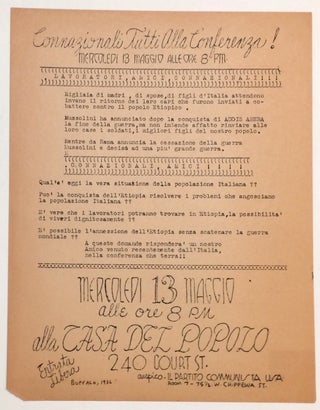 Cat.No: 256844 Connazionali Tutti Alla Conferenza! [handbill announcing an anti-fascist...