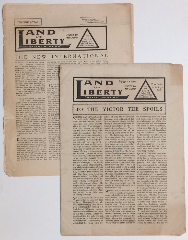 Cat.No: 257260 Land and liberty [two issues: 2 and 11]. William C. Owen.