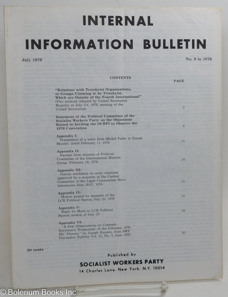 Cat.No: 257691 Internal Information Bulletin, Jul, 1976, No. 9