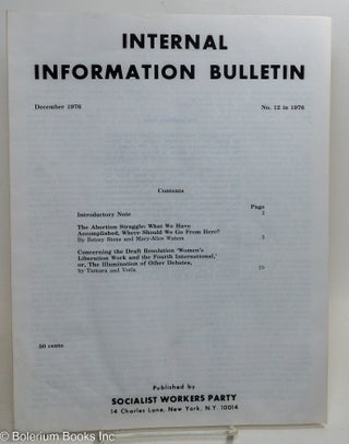 Cat.No: 257695 Internal Information Bulletin, Dec, 1976, No. 12