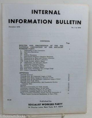 Cat.No: 257701 Internal Information Bulletin, December 1979, No. 1. Socialist Workers Party