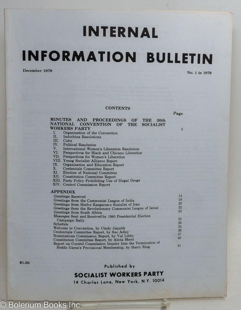 Cat.No: 257701 Internal Information Bulletin, December 1979, No. 1. Socialist Workers Party.