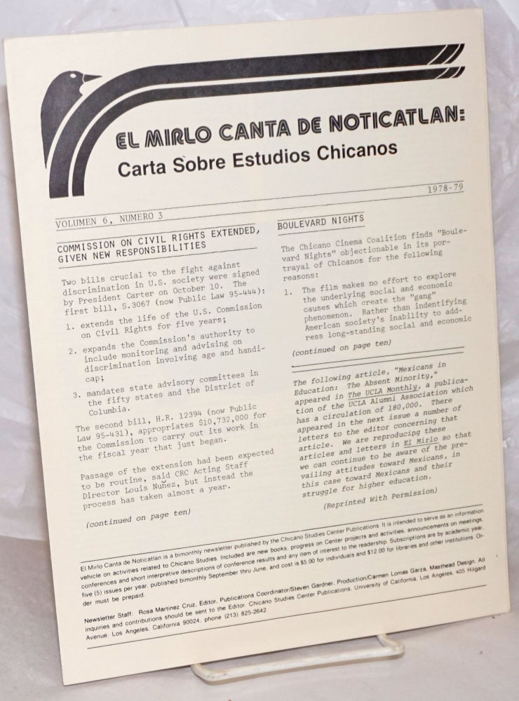 Cat.No: 257959 El Mirlo Canta de Noticatlan: carta sobre estudios Chicanos, University of California, Los Angeles, vol. 6, #3