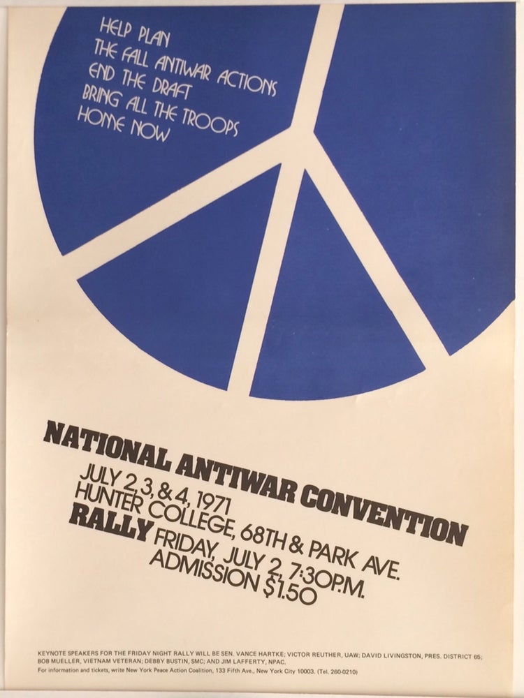 Cat.No: 258080 Help plan the Fall antiwar actions. End the draft. Bring all the troops home now. National Antiwar Convention. July 2, 3 & 4, 1971. Hunter College... [poster]