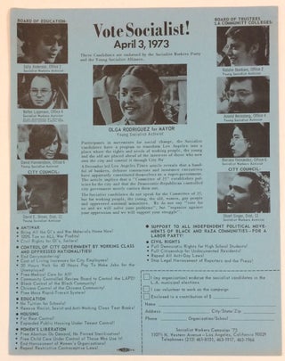 Cat.No: 258439 Vote Socialist! April 3, 1973 [handbill in support of Olga Rodriguez for...