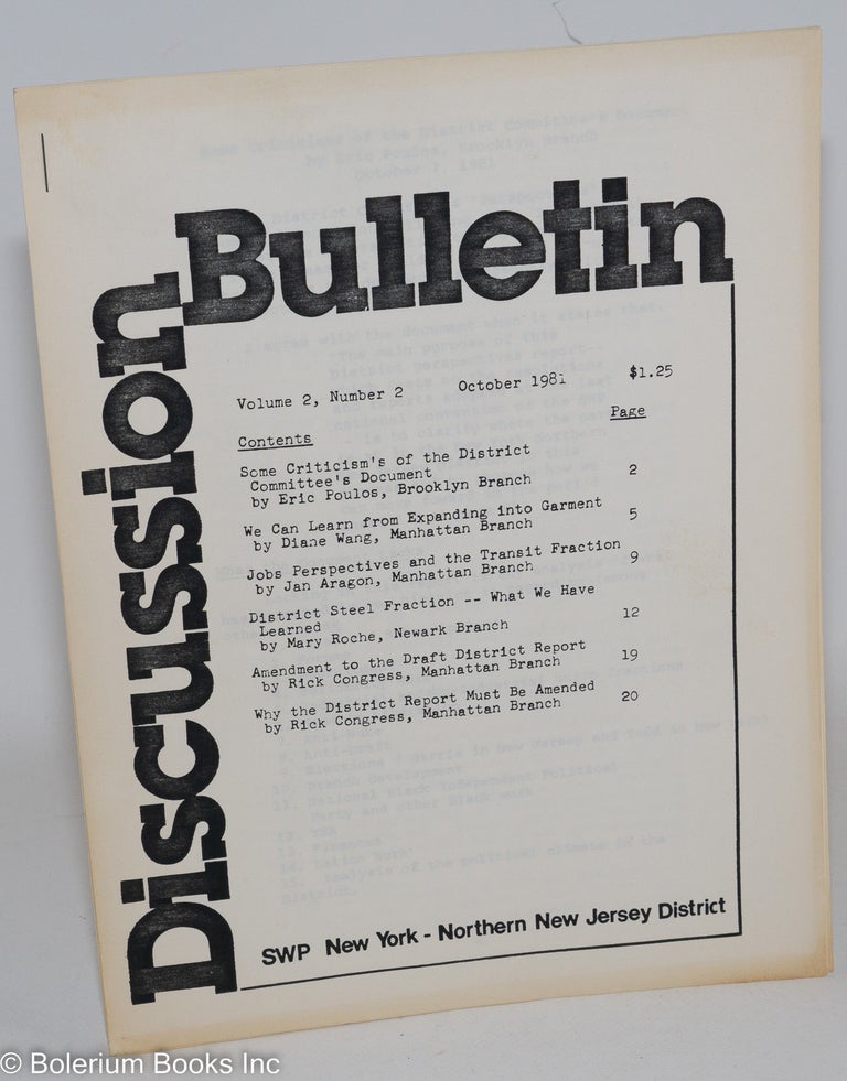 Cat.No: 258643 Discussion Bulletin, for New York - Nothern Jersey District. Socialist Workers Party.