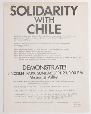 Cat.No: 258722 Solidarity with Chile... Demonstrate! Lincoln Park Sunday, Sept. 23, 1:00...