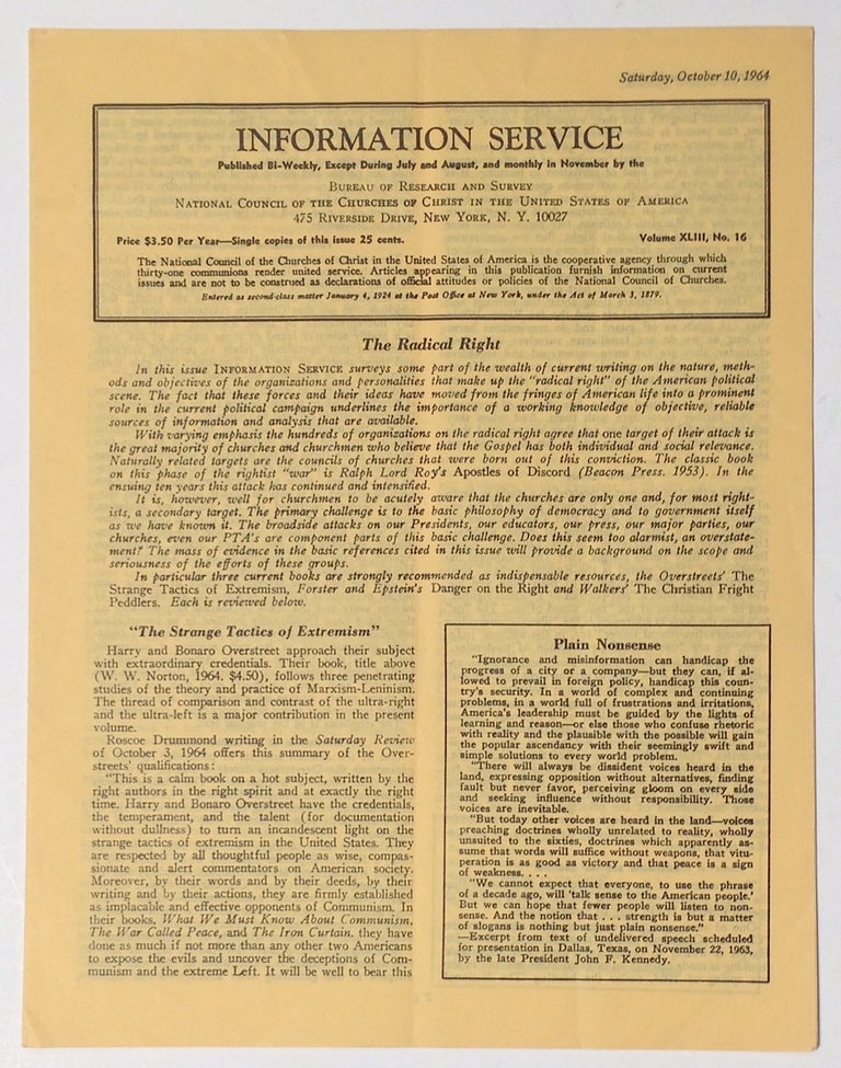 Cat.No: 258730 Information service. Vol. XLIII, No. 16 (Oct. 10, 1964). The