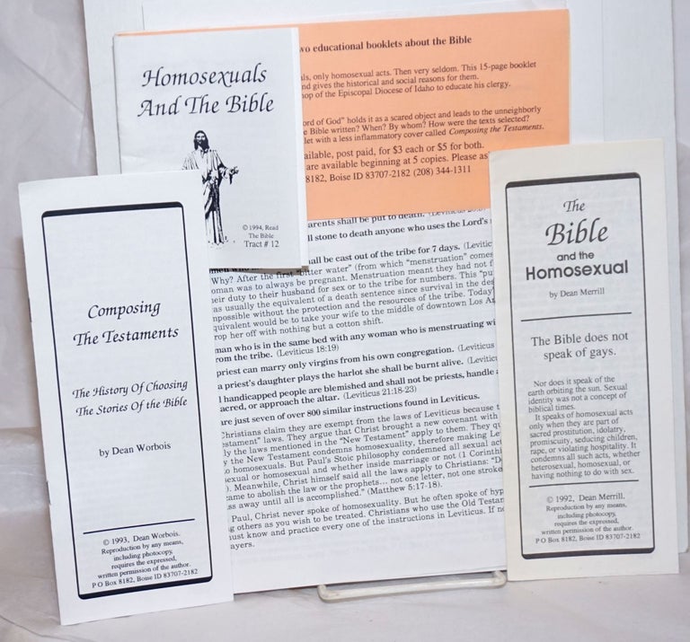 Cat.No: 258820 Packet of handbills and pamphlets: The Bible and the Homosexual, Composing the Testaments, Homosexuals and the Bible, and more. Dean aka Dean Worbois Merrill.