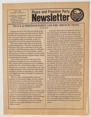 Cat.No: 260006 Peace and Freedom Party Newsletter. Vol. 1 no. 2 (May 1988