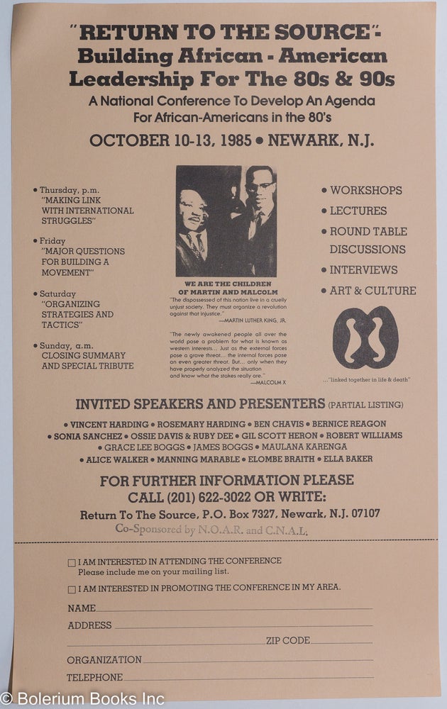 Cat.No: 260318 "Return to the Source" - Building African American leadership for the 80s and 90s [handbill]
