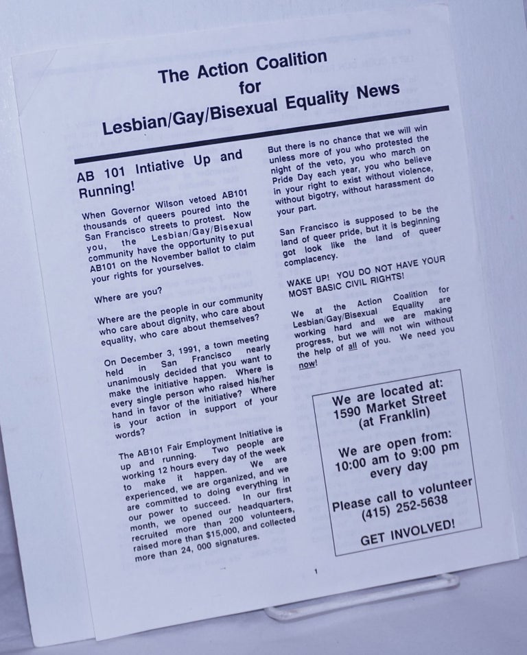 Cat.No: 260471 The Action Coalition for Lesbian/Gay/Bisexual Equality News AB 101 Initiative
