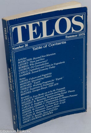 Cat.No: 260533 Telos; no. 36 (summer 1978). Paul Piccone, ed