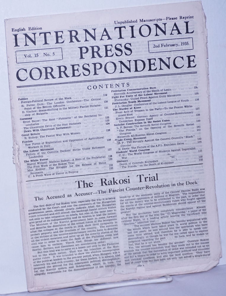 Cat.No: 260601 International press correspondence; English edition, vol. 15, no. 5. 2 Feb 1935. Franz Koritschoner, responsible.