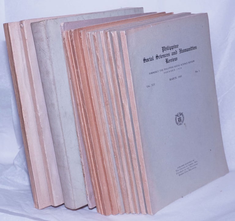 Cat.No: 260680 Philippine Social Sciences and Humanities Review; Formerly The Philippine Social Science Review Founded 1929, a small lot starting with Volume XIV Number 1, March 1949 plus Nos. 2, 4, Vol XV Nos. 1, 2, 3, Vol XVII Nos. 1, 2, 3, 4, Vol XVIII No. 1, Vol XXI [1, 2, 3, 4 in one binding], Vol XXII [1, 2], XXIII [2, 3, 4] - [partial run of 20 unduplicated issues]. Nicolas Zafra.
