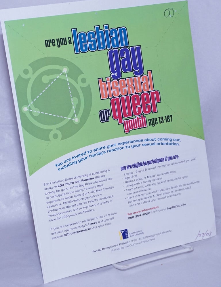 Cat.No: 260998 Are You a Lesbian, Gay, Bisexual or Queer Youth Age