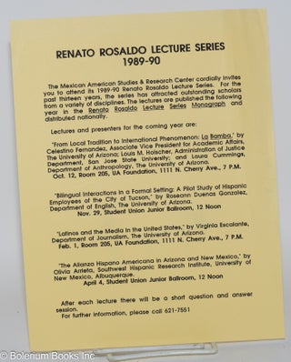 Cat.No: 261844 Renato Rosaldo Lecture Series 1989-1990 [handbill