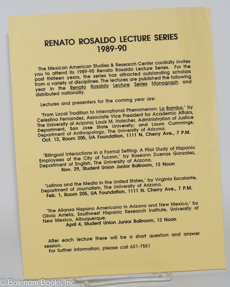 Cat.No: 261844 Renato Rosaldo Lecture Series 1989-1990 [handbill]