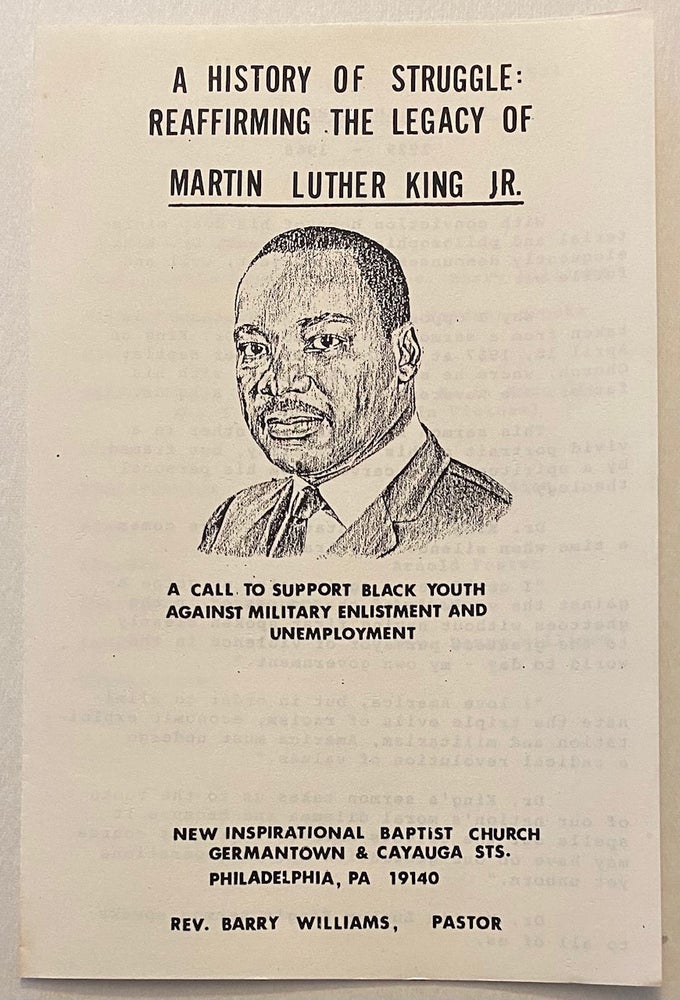 Cat.No: 262057 A history of struggle: reaffirming the legacy of Martin Luther King Jr. A call to support Black youth against military enlistment and unemployment