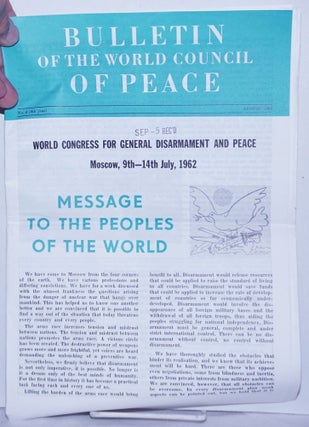 Cat.No: 262121 Bulletin of the World council of Peace, No. 8 (9th year), August 1962