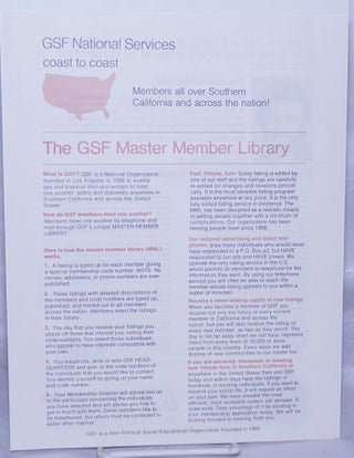 Cat.No: 262228 GSF master member library [handbill]. John Raymond