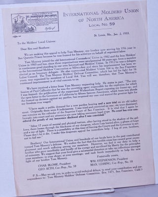 Cat.No: 262249 [Fundrasing letter for Tom Mooney] To the Molders' Local Unions. Local 59...