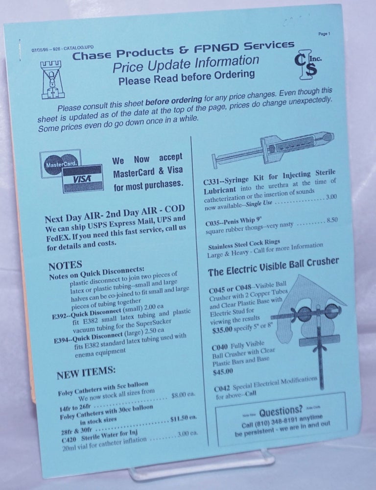 Cat.No: 262608 Chase Products & FPN6D Services Price Update Information [sex devices]