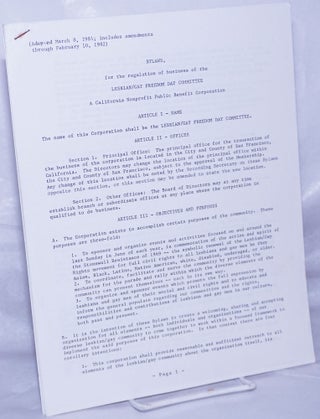 Cat.No: 262623 Bylaws, for the regulation of business of the Lesbian/Gay Freedom Day...