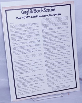 Cat.No: 262744 GayLib Book Service Box 40397, San Francisco, CA., 94140 [booklist sheet