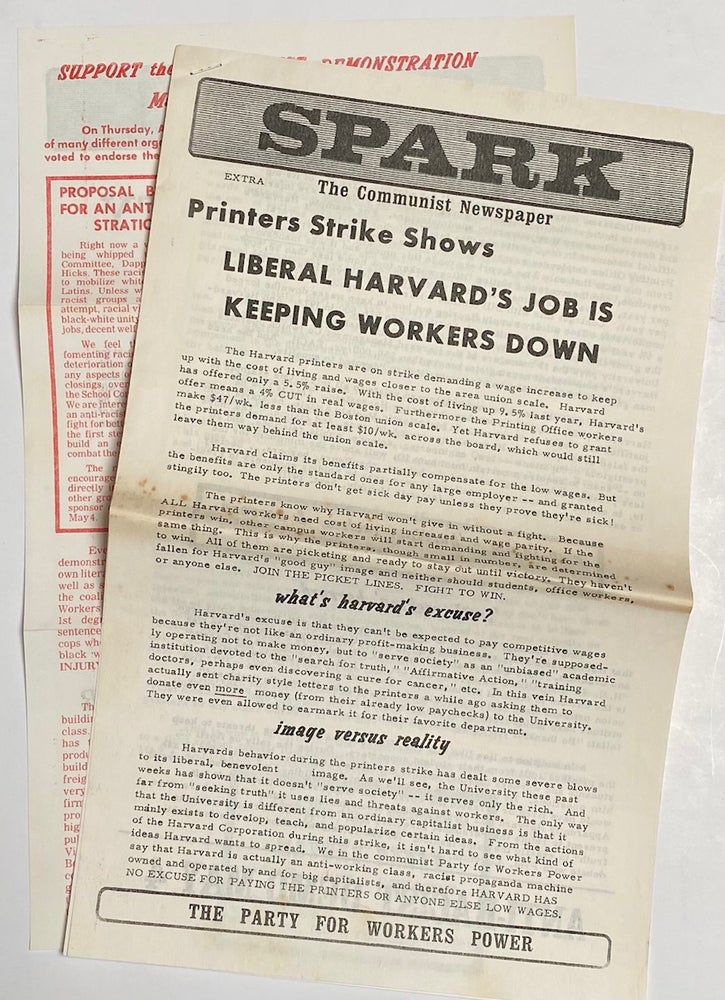 Cat.No: 262768 Spark: The Communist Newspaper. Extra: Printers strike shows Liberal Harvard's job is keeping workers down