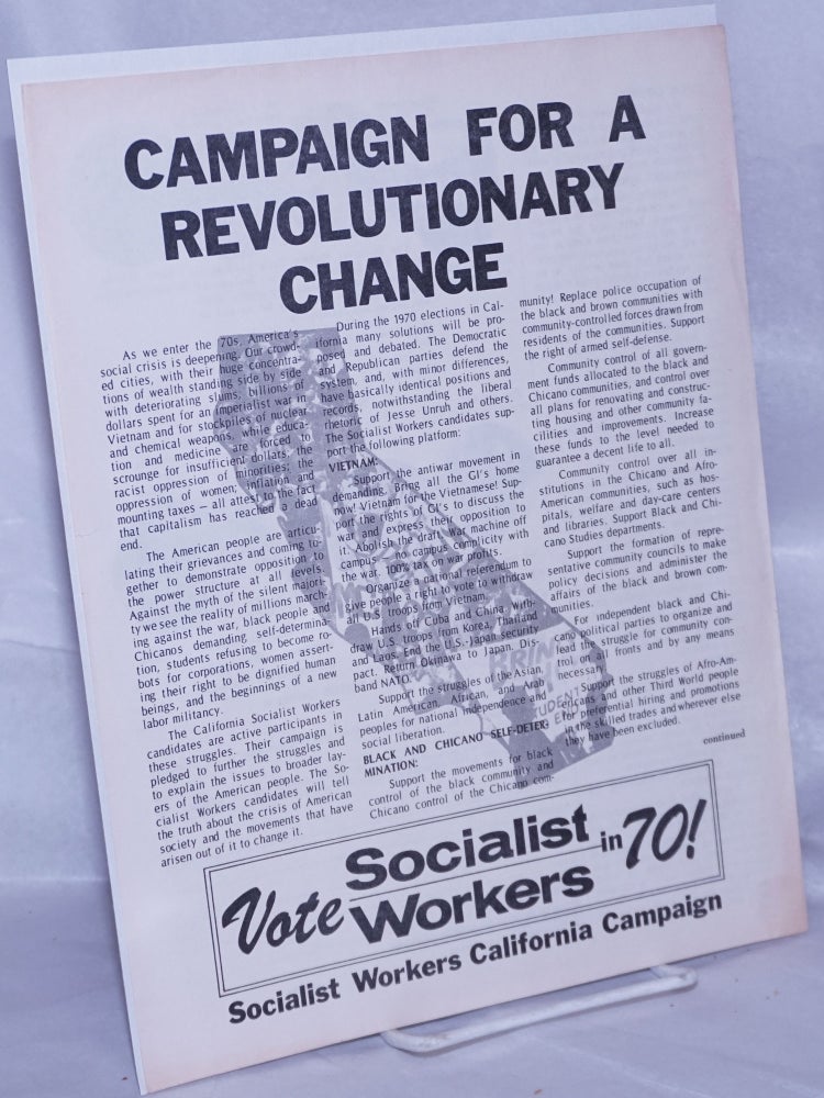 Cat.No: 262785 Campaign for revolutionary change. Vote Socialist Workers in 70! [handbill]. Socialist Workers Party.