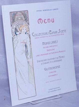Cat.No: 262888 Menu; Collections Edgar Soete vendues au profit de l'Association...