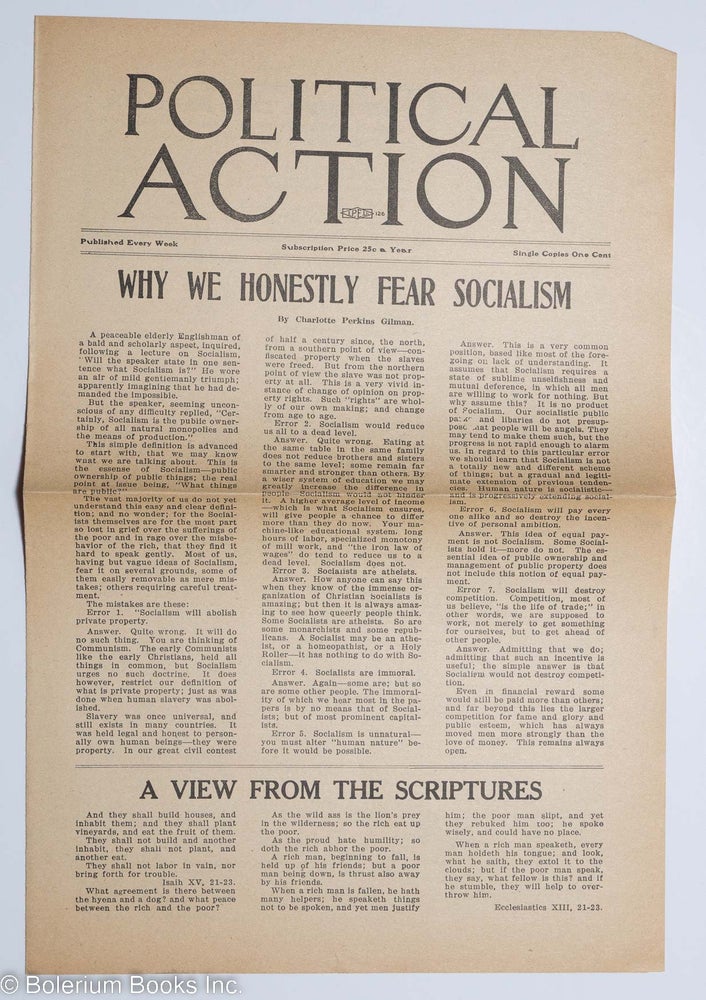 Cat.No: 264441 Political action, a socialist newspaper... no. 80, January 27, 1912. Charlotte Perkins Gilman.