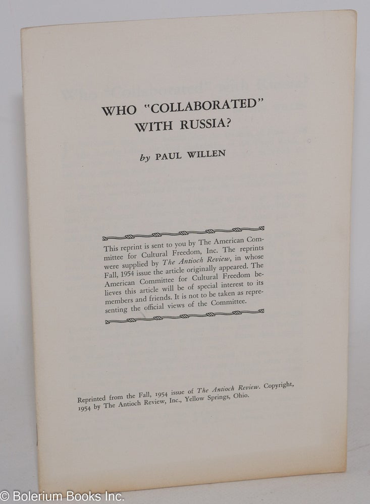 Cat.No: 265251 Who "Collaborated" with Russia? Paul Willen.