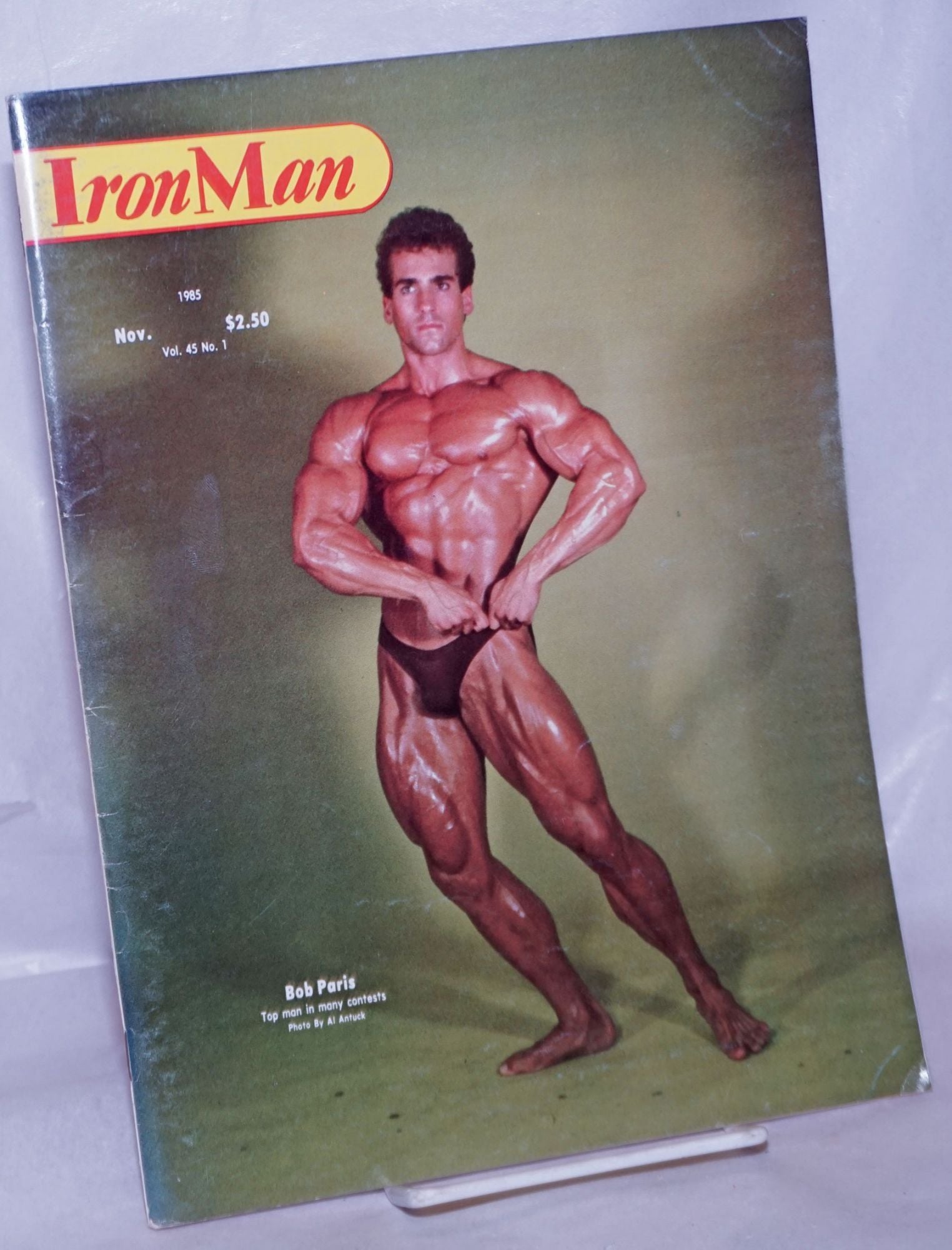 Iron Man magazine: vol. 45, #1, Nov. 1985: Bob Paris by Peary Rader, Mabel,  Norman Zale Bob Paris, John on Bolerium Books