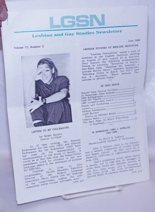 Cat.No: 267113 LGSN: Lesbian & Gay Studies Newsletter; vol. 17, #2, July 1990. Michael...