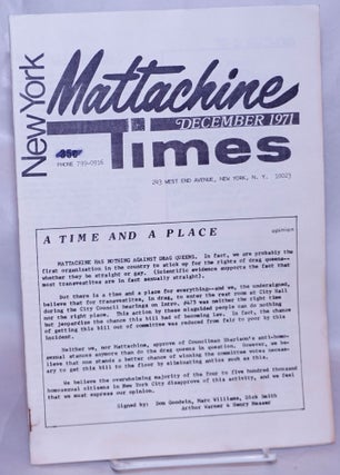 Cat.No: 268062 New York Mattachine Times: Dec. 1971: A Time and Place. Matt A. Chine,...