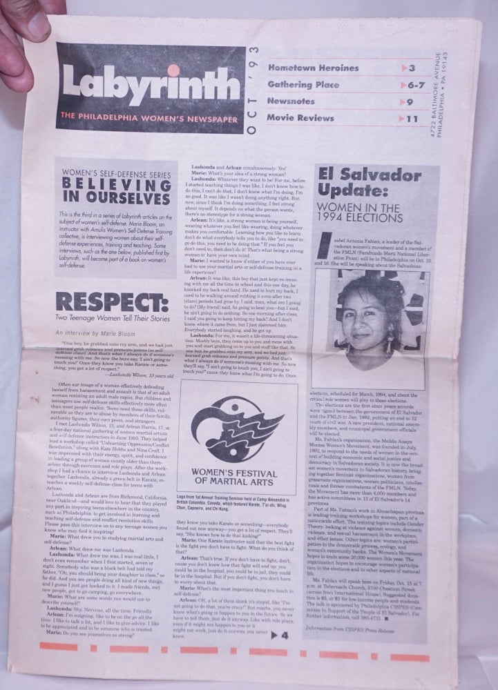 Cat.No: 268244 Labyrinth: The Philadelphia Women's Newspaper; Vol. 10 No. 10, October 1993. Carolyn Jones Elliot, Pamela Jones Suzanne Warren, and.