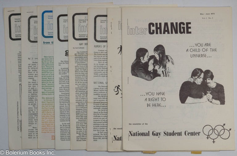 Cat.No: 268536 InterCHANGE: the newsletter of the National Gay Student Center; [nine issue broken run]