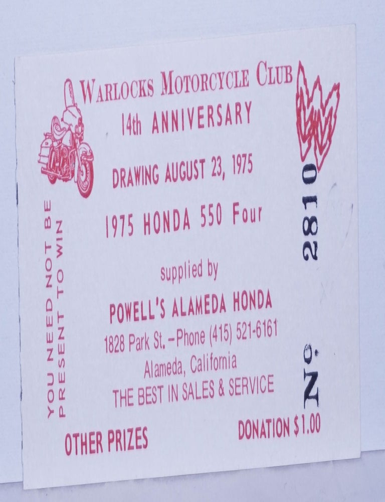 Warlocks Motorcycle Club 14th Anniversary Drawing August 23, 1975 ...