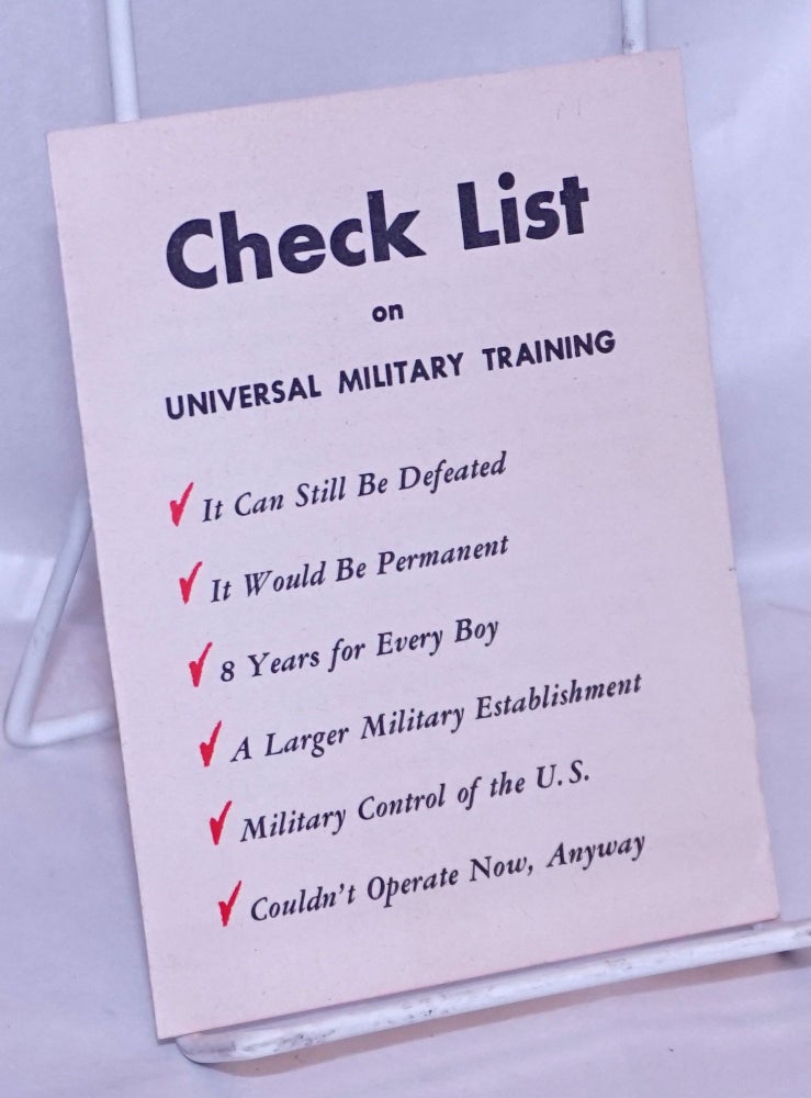 Cat.No: 268809 Check List on Universal Military Training