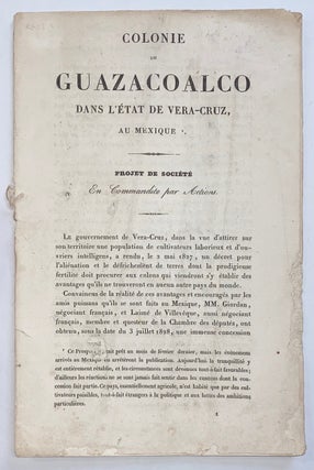 Colonie de Guazacoalco dans l'état de Vera-Cruz, au Mexique: Projet de...