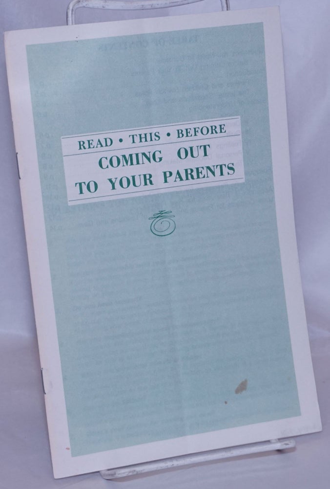 Cat.No: 269596 Read This Before Coming Out to Your Parents [pamphlet]. T. H. Sauerman.