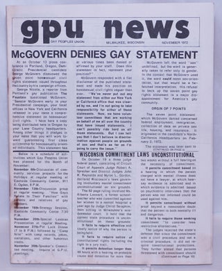 Cat.No: 269661 GPU News [vol. 2, #2] November 1972: McGovern Denies Gay Statement. Donna...