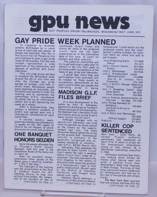 Cat.No: 269667 GPU News [vol. 2, #8] May/June 1973: Gay Pride Week Planned. Wayne...