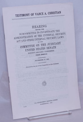 Cat.No: 270023 Testimony of Vance A. Christian. Hearing before the Subcommittee to...