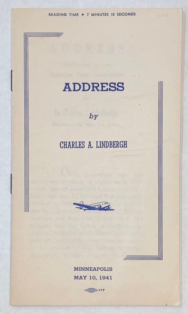 Cat.No: 270186 Address by Charles A. Lindbergh. Minneapolis, May 10, 1941. Charles A. Lindbergh.