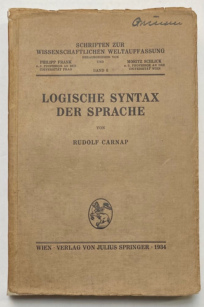 Cat.No: 270466 Logische syntax der sprache. Rudolf Carnap.