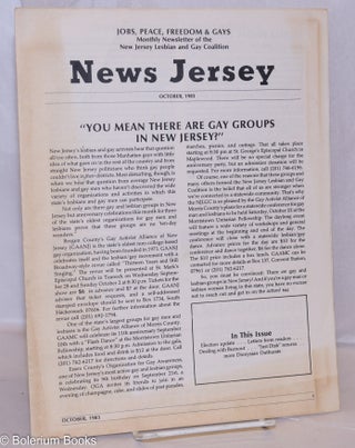 Cat.No: 270664 News Jersey: monthly newsletter of the NJ Lesbian & Gay Coalition;...